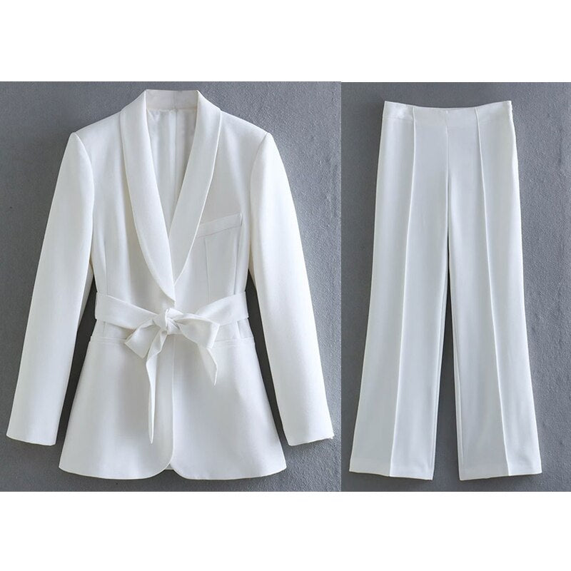 Kostym för Kvinnor 2-delad Blazer och Byxor i Polyester och Elastan – Elegant och Tidlös Design 9