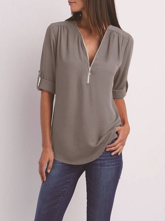 Dam Långärmad Blus Loose Fit Mjuk Tyg 1
