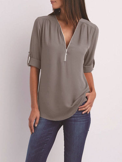 Dam Långärmad Blus Loose Fit Mjuk Tyg 7