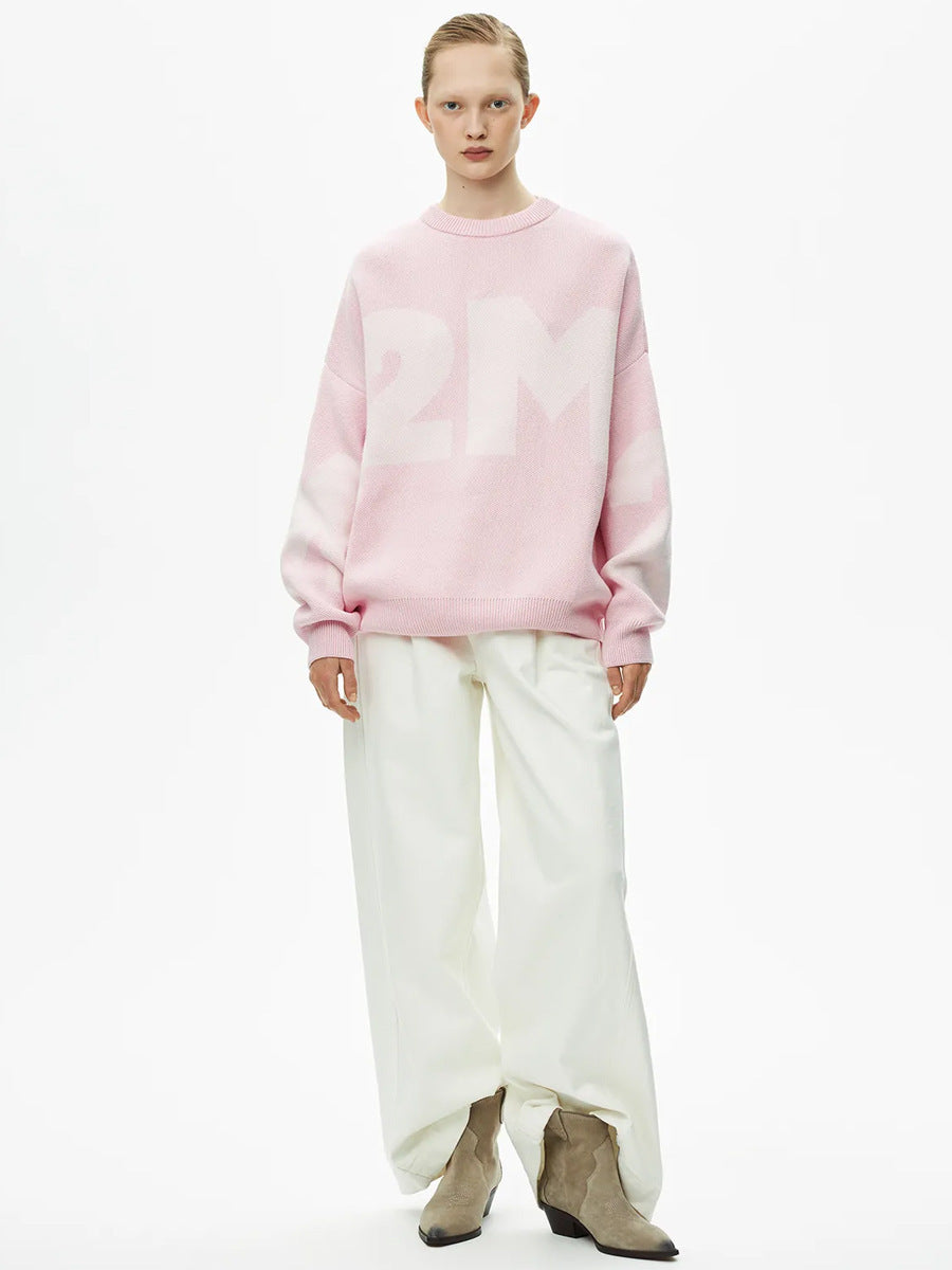 Stickad Dam Tröja Färgblock Lös Passform Vinter-2