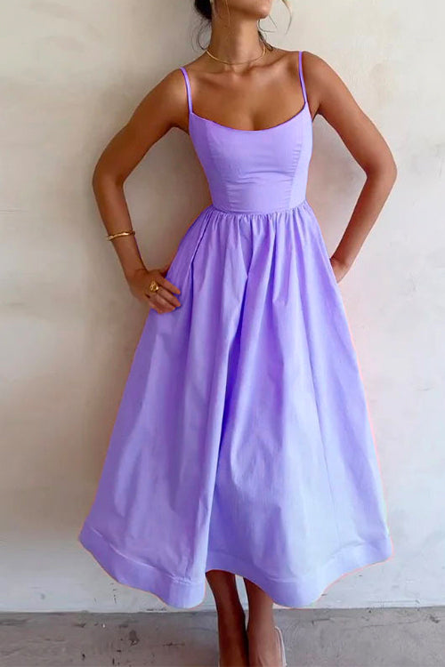 Dam Klänning Hög Midja Spaghetti Band Bomull och Polyester Fina Damklänningar-2