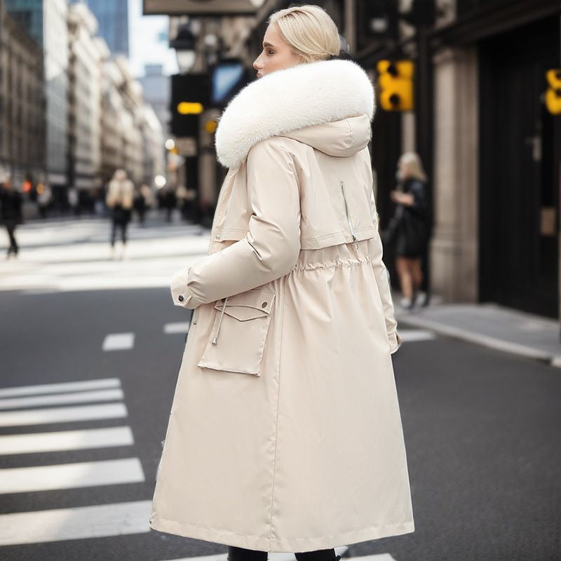 Vinterparkas Dam Avtagbar Inre Jacka i Bomull med Konstgjord Pälskrage-3