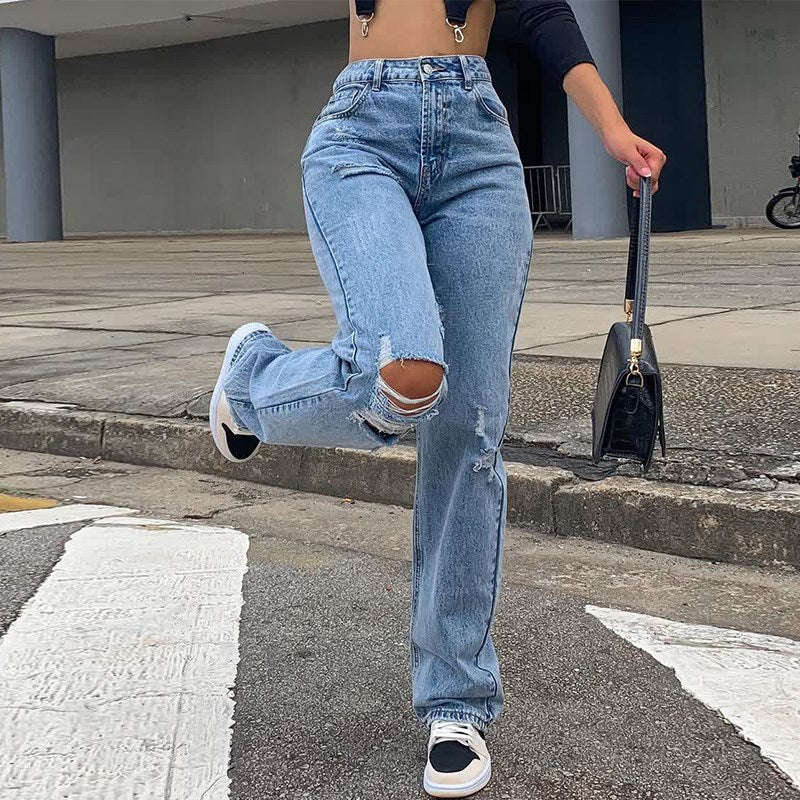 Dam Jeans Hög Midja Raka Denim Harajuku Stil-2