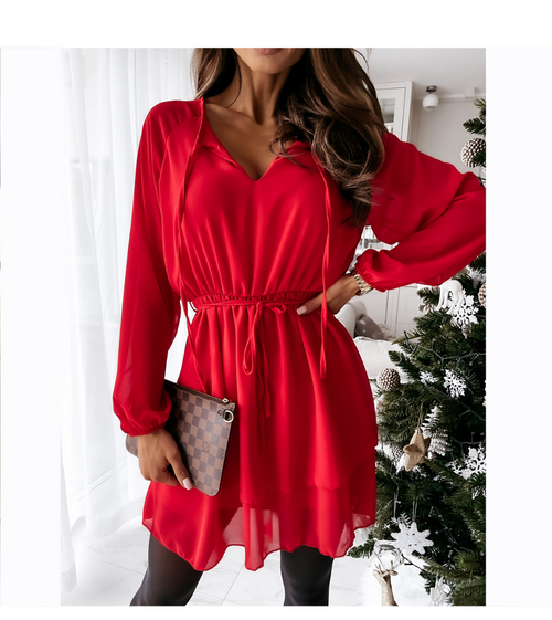 Kvinnors Miniklänning A-Line Chiffon V-Hals-1