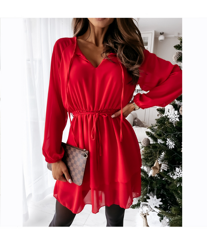 Variant image for Kvinnors Miniklänning A-Line Chiffon V-Hals-1