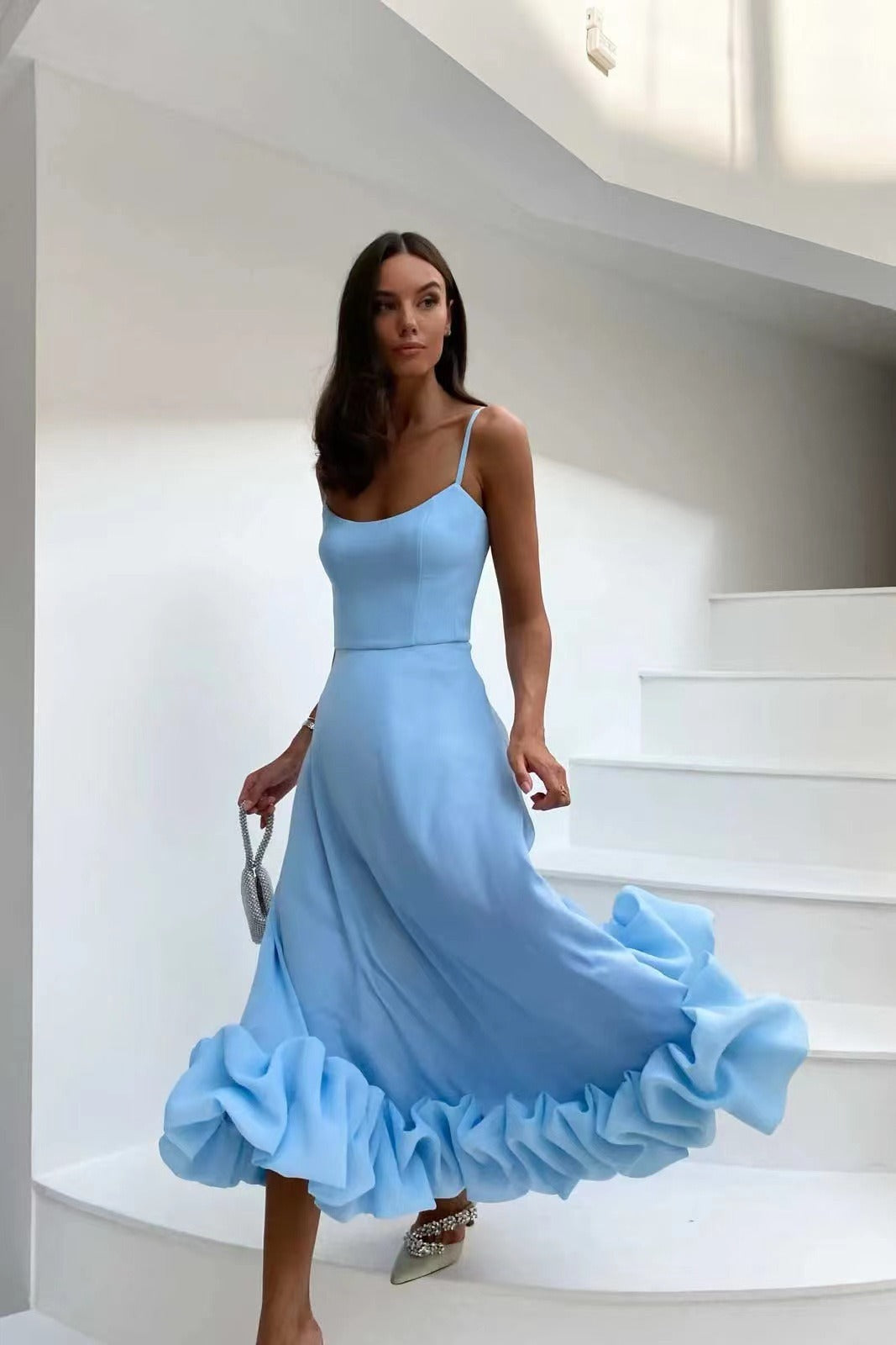 A-linje Midi Klänning i Polyester med 3D Blommapplikationer – Fina Dam Klänningar för Speciella Tillfällen 10