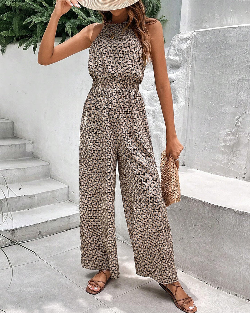 Kvinna Jumpsuit Hängande Krage Ärmlös Polyester-3