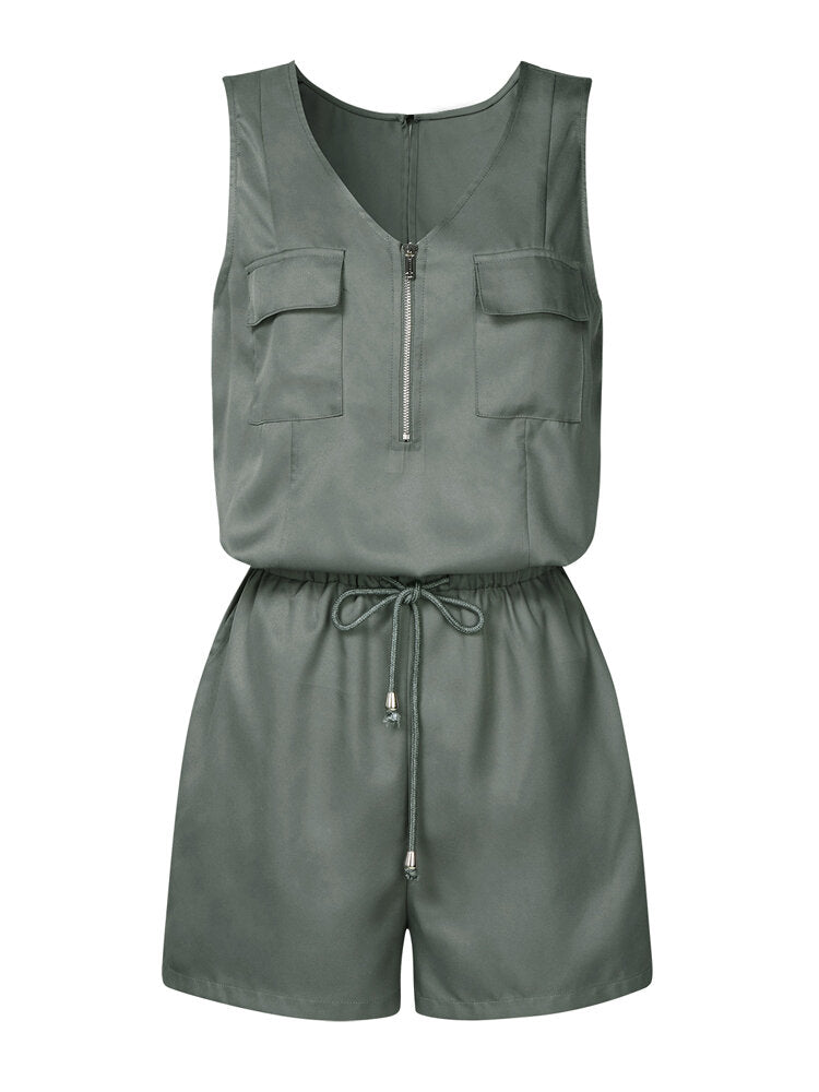 Kvinnors V-ringad Ärmlös Jumpsuit med Elastisk Midja – Chic och Bekväm för Varma Dagar, Finns i Flera Färger 12