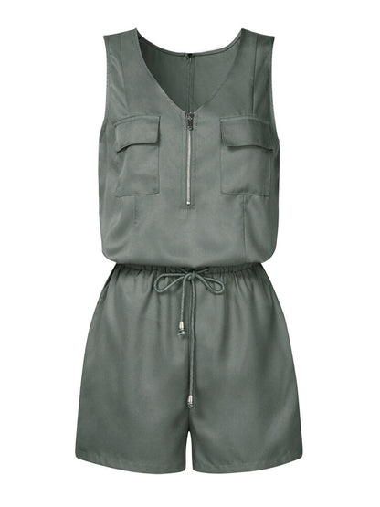Kvinnors V-ringad Ärmlös Jumpsuit med Elastisk Midja – Chic och Bekväm för Varma Dagar, Finns i Flera Färger 12