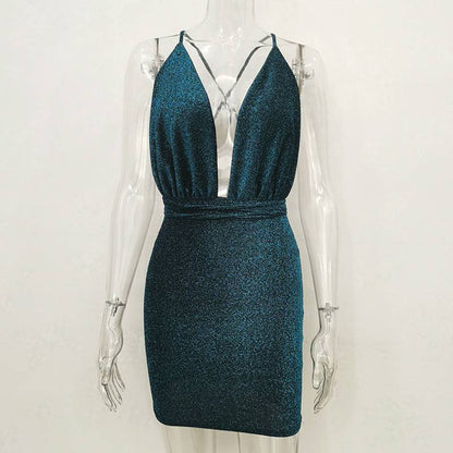 Kvinnors Mini Klänning Djup V-hals Spandex-4