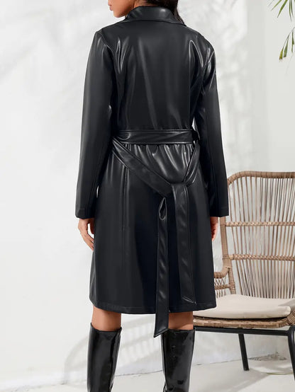 Kvinnors Medellång Läderjacka Elegant PU 4