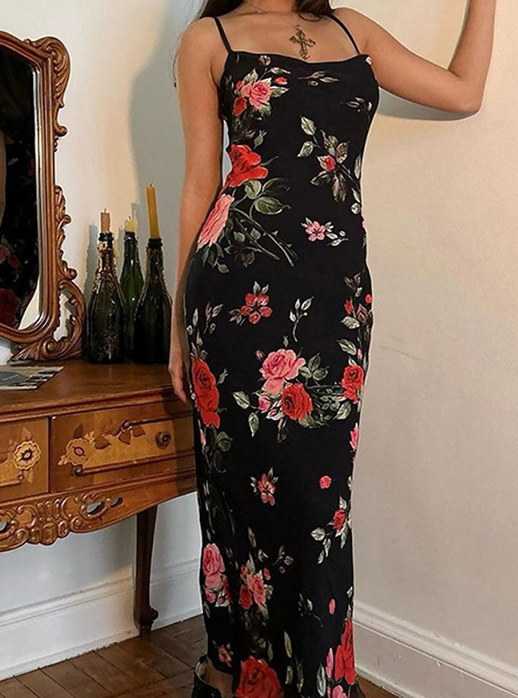 Dam Maxiklänning Blommig Satin Lång Ärm-2