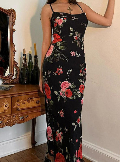 Dam Maxiklänning Blommig Satin Lång Ärm-2