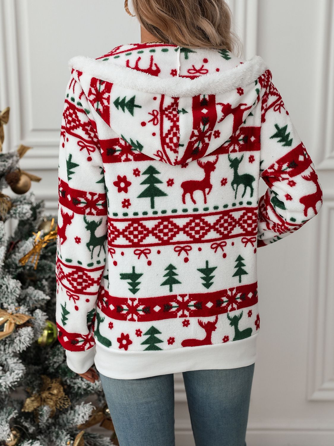 Kvinnors Zip-up Hoodie Festligt Motiv Andningsbart Tyg-3