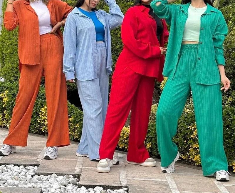 Dam Set med Skjorta och Byxor Elegant Chiffong-6