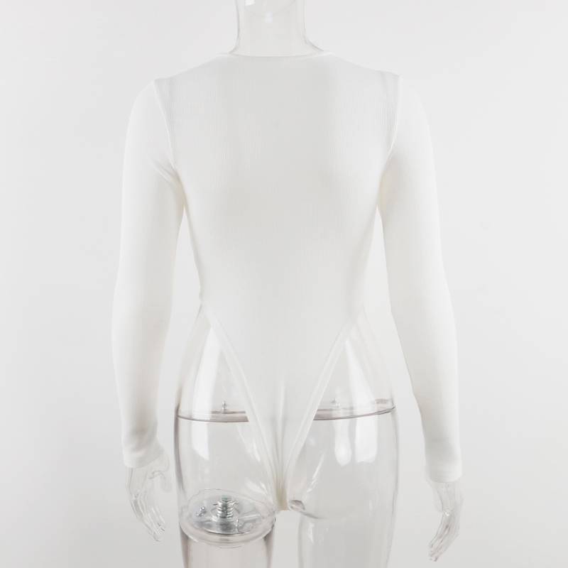 Dam Bodysuit Långärmad V-hals Monokrom Polyester och Bomull 6