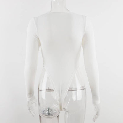 Dam Bodysuit Långärmad V-hals Monokrom Polyester och Bomull 6