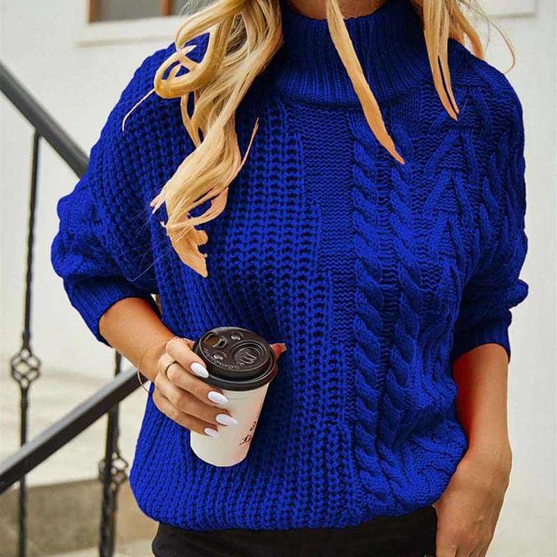 Stickad Dam Tröja Avslappnad Flätmönster Andningsbar Material-5