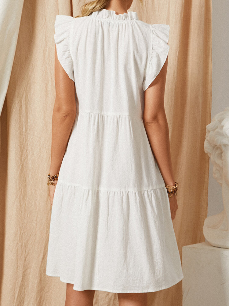 Fina Dam Klänningar Midi Ärmlös V-ringning 100% Bomull-4