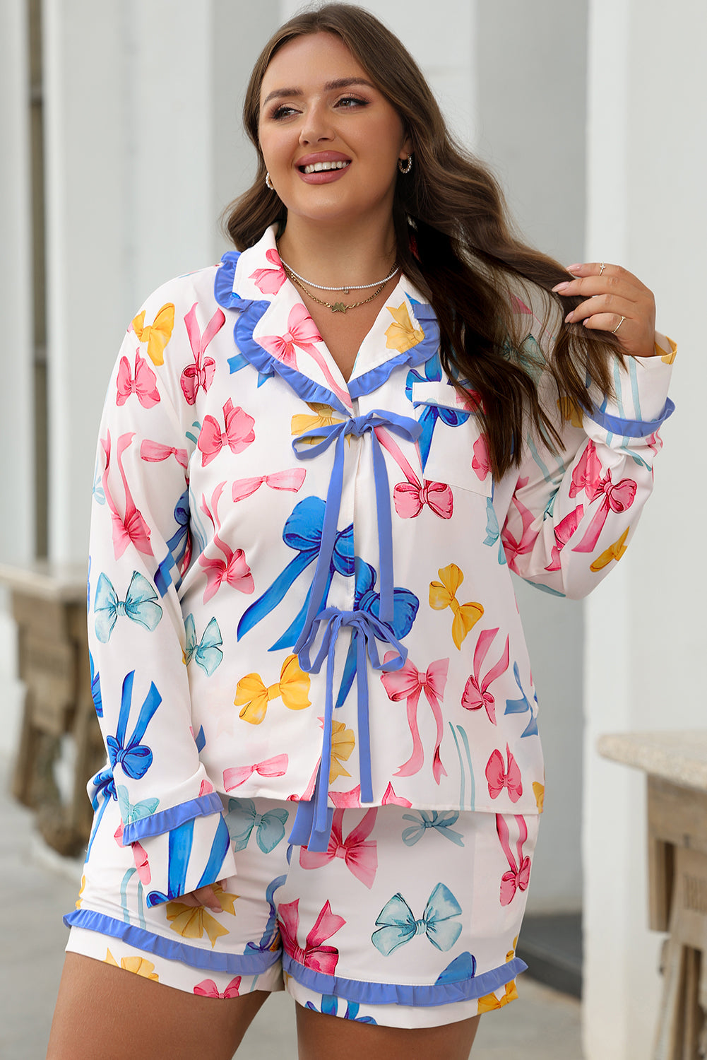 Kvinnors Pyjamasuppsättning Slingmönster Lätt Material-6