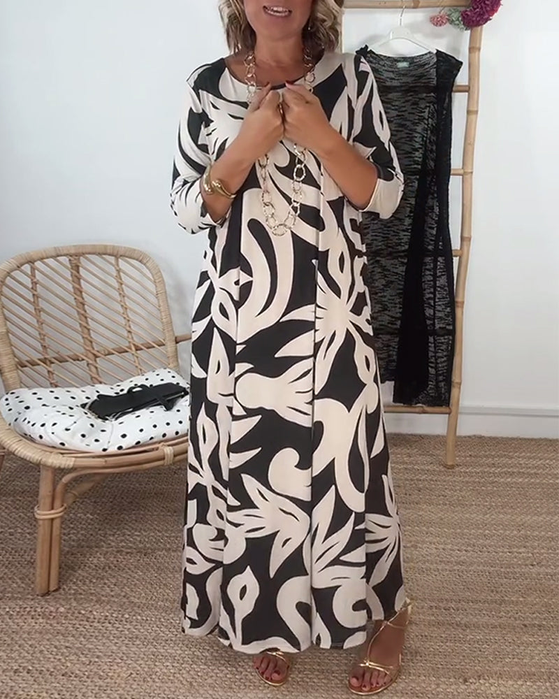 Fina Dam Klänningar Lång Ärmar Cirkulär Halsringning Lätt Tyg-3