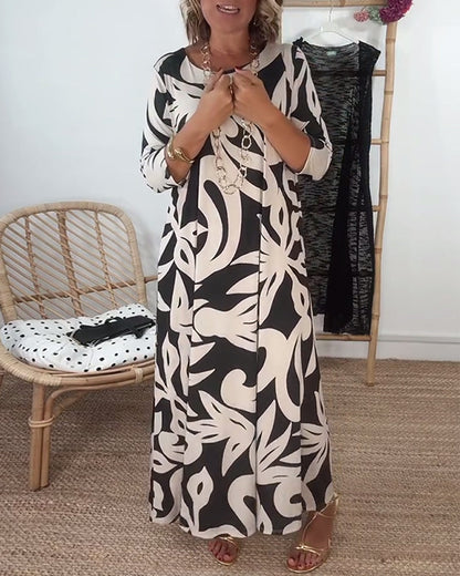 Fina Dam Klänningar Lång Ärmar Cirkulär Halsringning Lätt Tyg-3