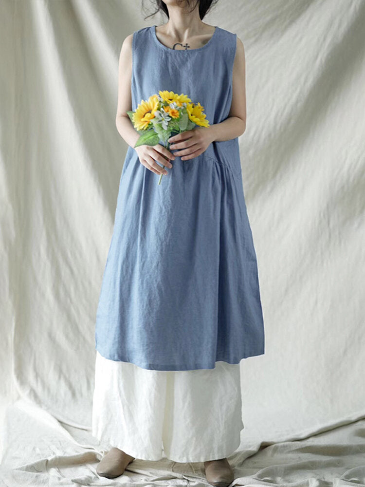 Dam Klänning Midi Rundad Utringning Mjuk Bomull-2