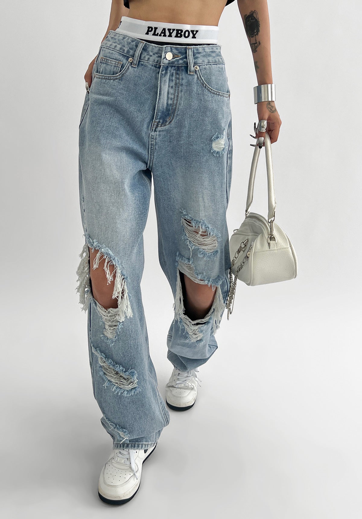 Dam Jeans Trasiga Design Tunt Bomull-4