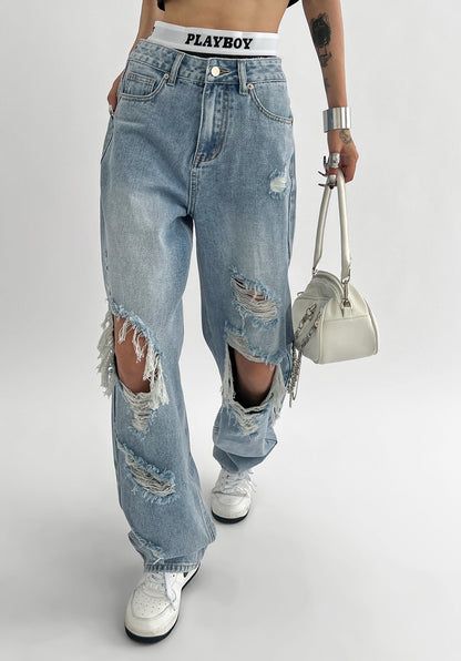 Dam Jeans Trasiga Design Tunt Bomull-4