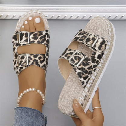 Dam Sandaler Dubbla Spännen PU Fiskmunn Design-5
