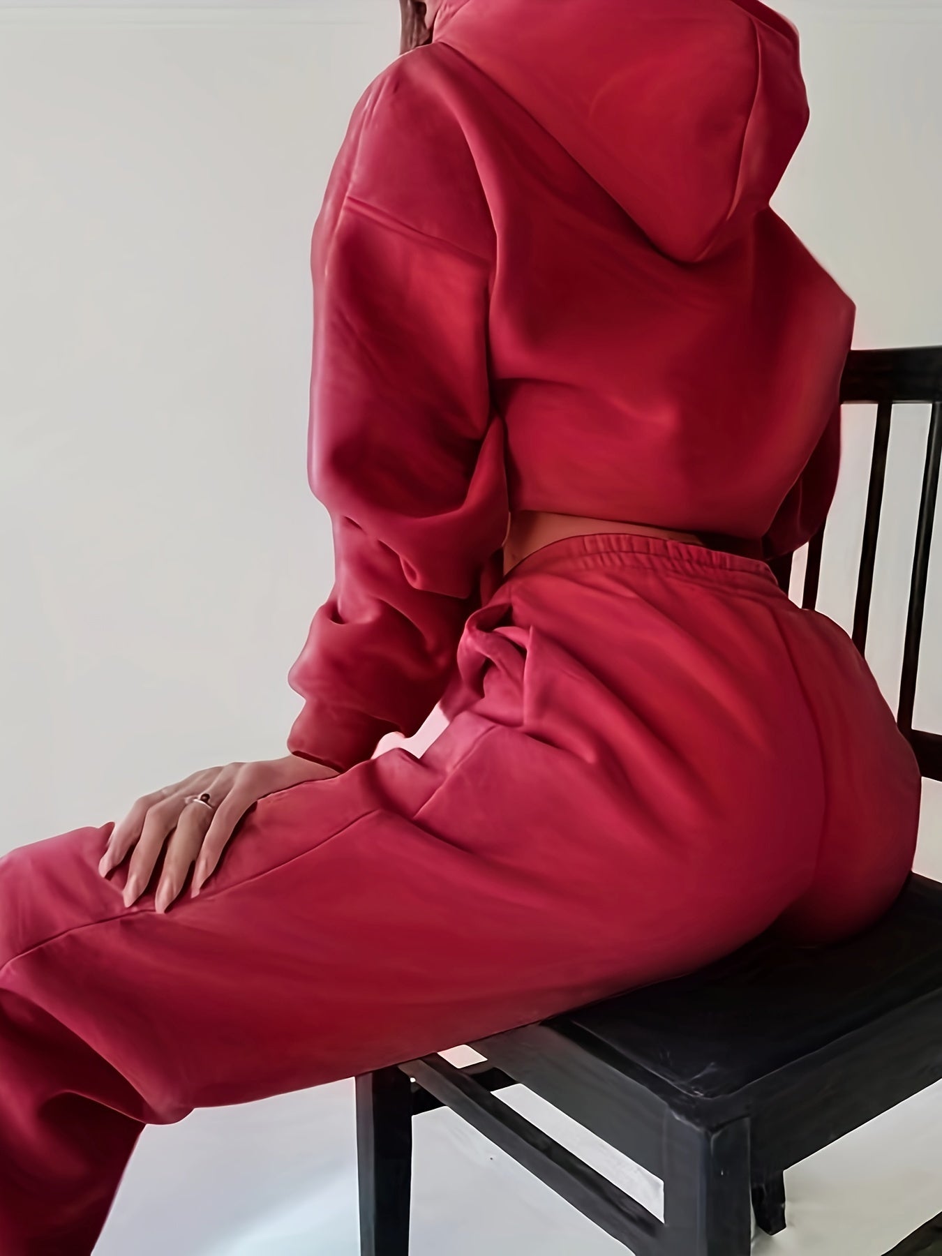 Tvådelat Set Dam Hoodie och Joggingbyxor Mjukt Material Trendig Design-2