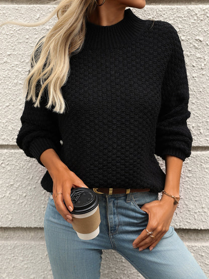 Kvinnors Turtleneck Tröja Elegant Stickad Höst-5