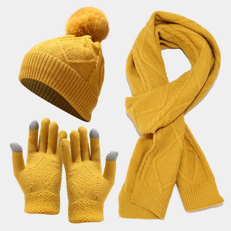 Variant image for Kvinnors Stickat Tillbehörsset Hatt Halsduk Handskar Mjukt Material-1