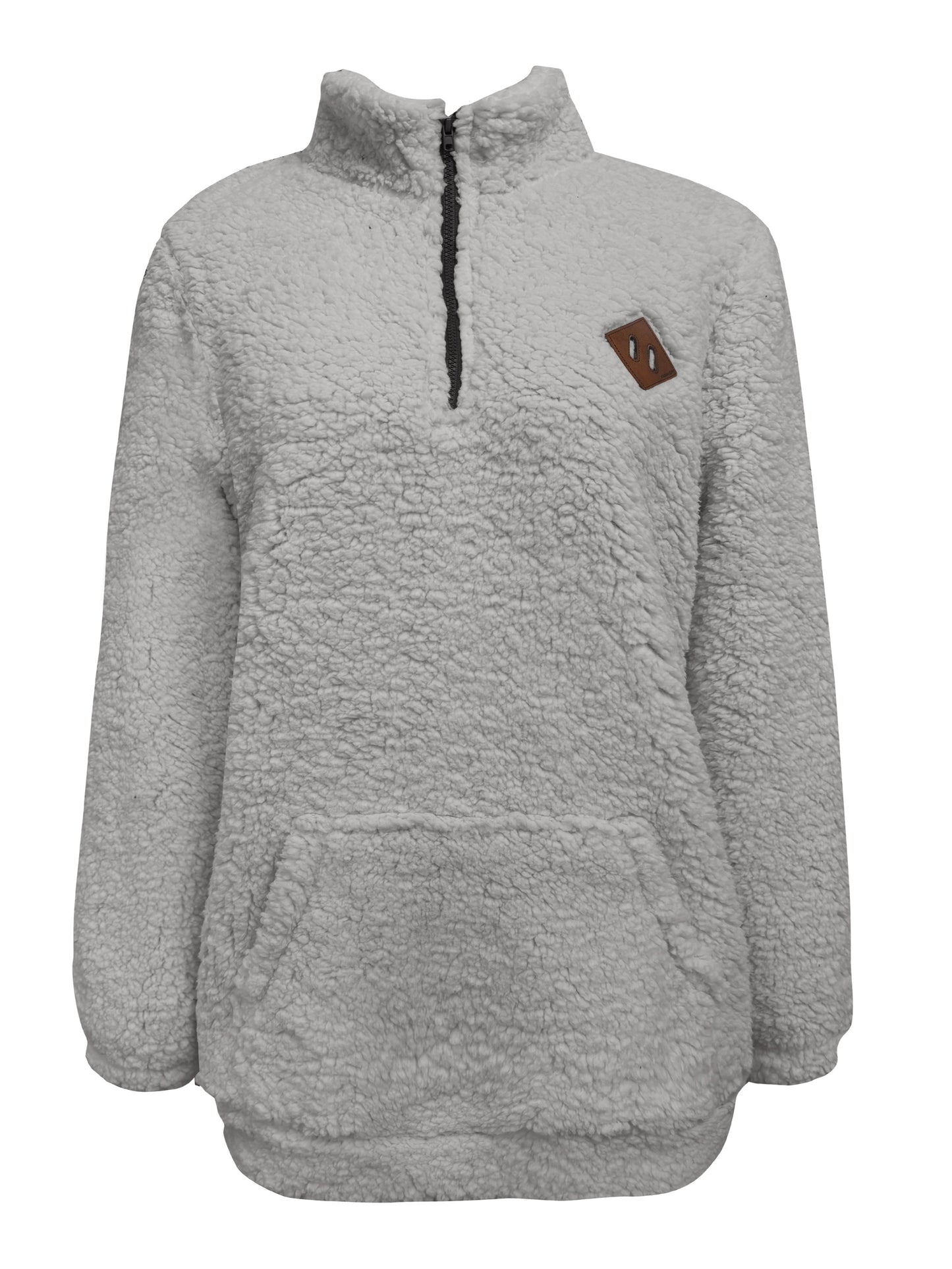 Dam Tröja Quarter Zip Pullover Teddy Material Mjuk och Bekväm-6
