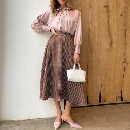 Kvinnors A-Line Kjol Polyester Vintage Stil Mid-Kalv-2