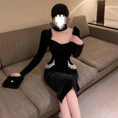 Fina Dam Klänningar Puffärmar Fyrkantig Halsringning Polyester-3