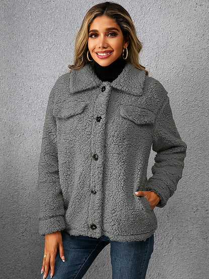 Dam Kortjacka Modern Fleece med Vändkrage-4