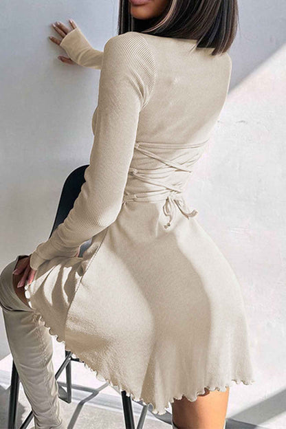 Kvinnors Långärmad Klänning Bakbälte Modern Stil Andningsbart Tyg-5