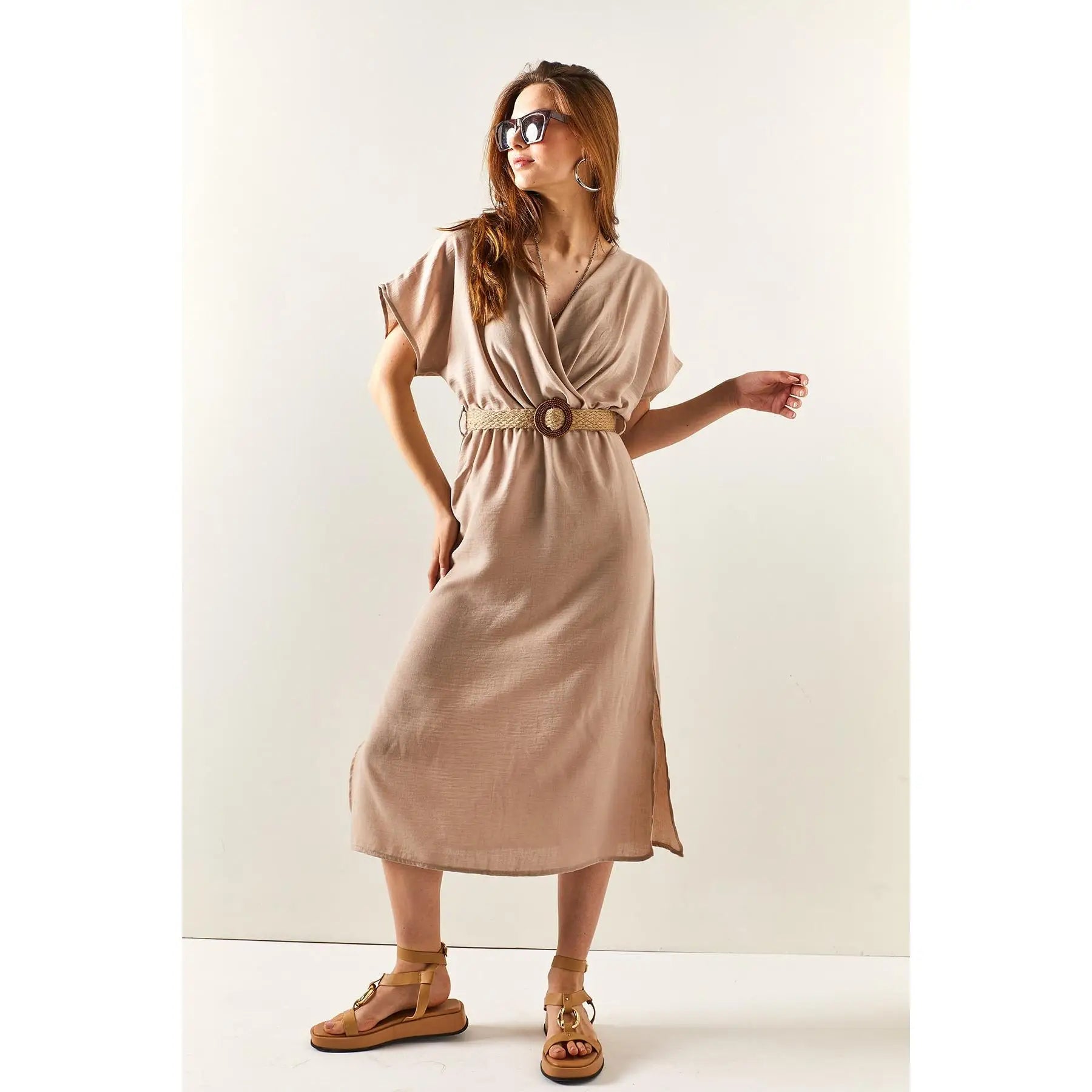 Dam Sommarklänning Med Dubbla Slitsar i 100% Bomull-3