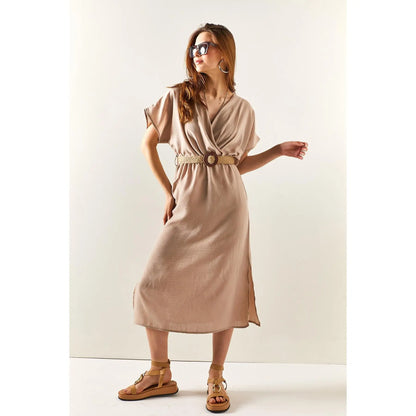 Dam Sommarklänning Med Dubbla Slitsar i 100% Bomull-3