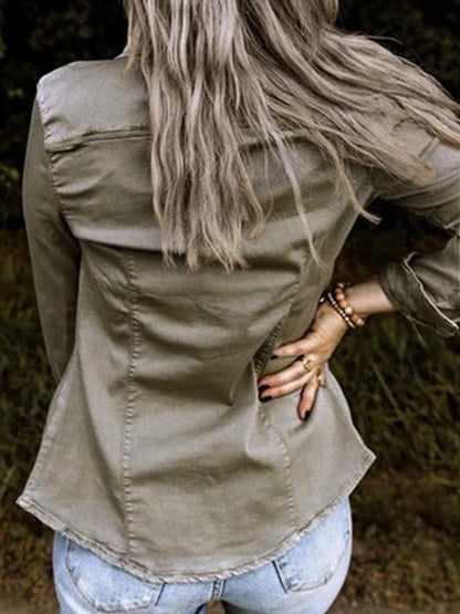 Dam Fritidsjacka med Långa Ärmar i Bomull och Polyester – Modern och Chic Design för Höst/Vinter 3