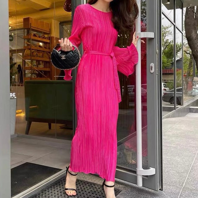 Kvinna Lång Klänning Veckad Polyester-5