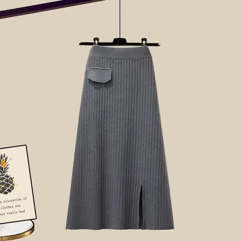 Variant image for Dam Outfit Stickad Tröja Kjol Halsduk Akrylblandning-13