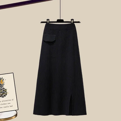 Variant image for Dam Outfit Stickad Tröja Kjol Halsduk Akrylblandning-9