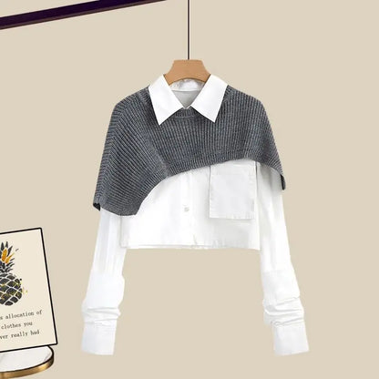 Variant image for Dam Outfit Stickad Tröja Kjol Halsduk Akrylblandning-17