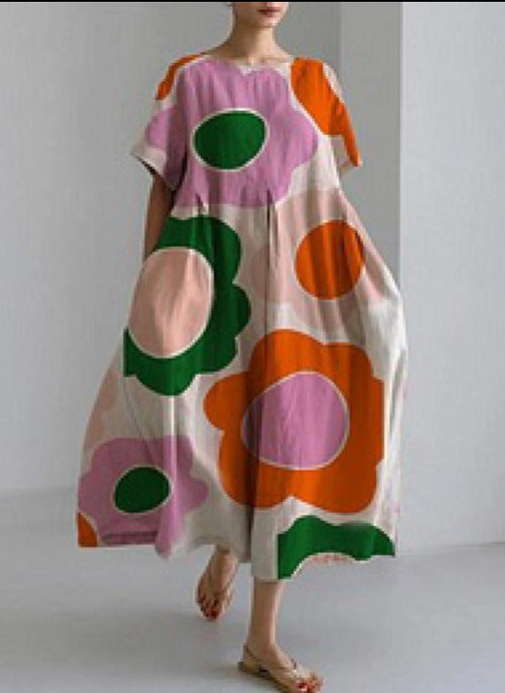 Dam Klänning Avslappnad Rund Halsringning Högkvalitativt Tyg-5