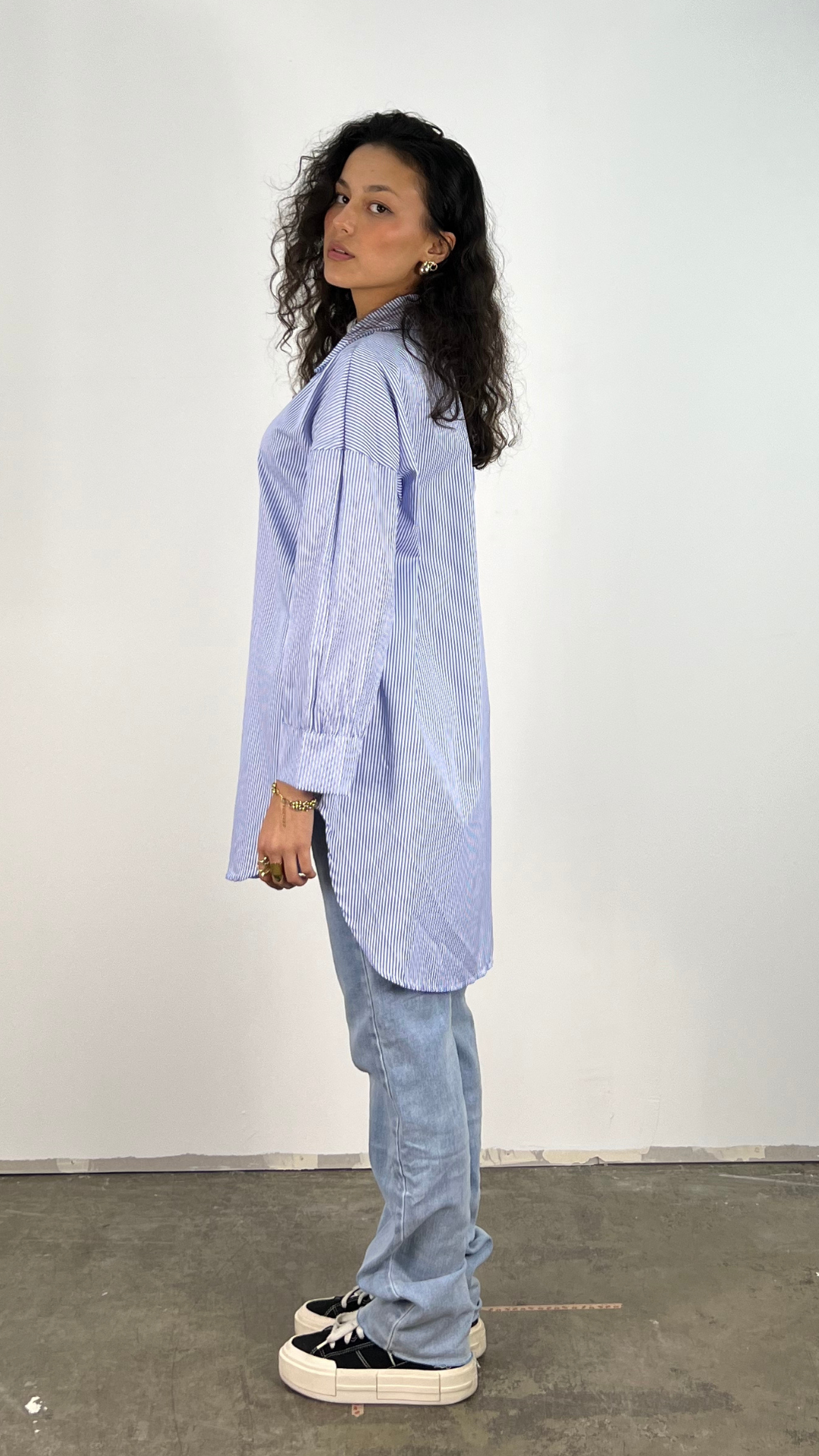 Dam Blus Överdimensionerad Randig Polyester-Bomull 2