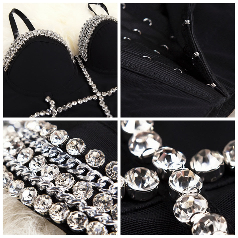 Dam Bustier Justerbara Remmar Pärldekorationer Bomull Rayon-3