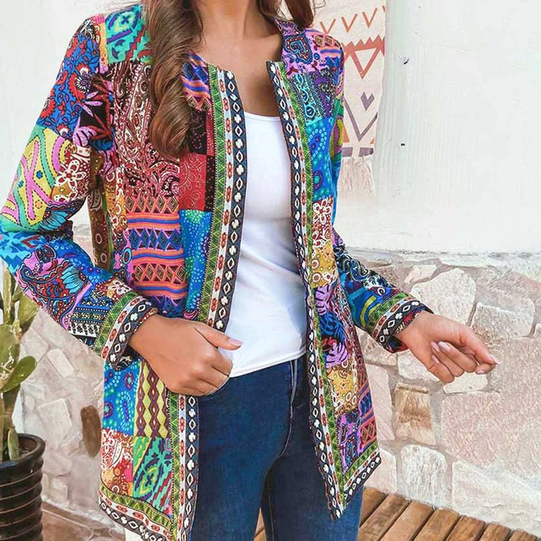 Kvinnojacka Bohemisk Öppen Front i Lapptäcksdesign Bomullsmix 3
