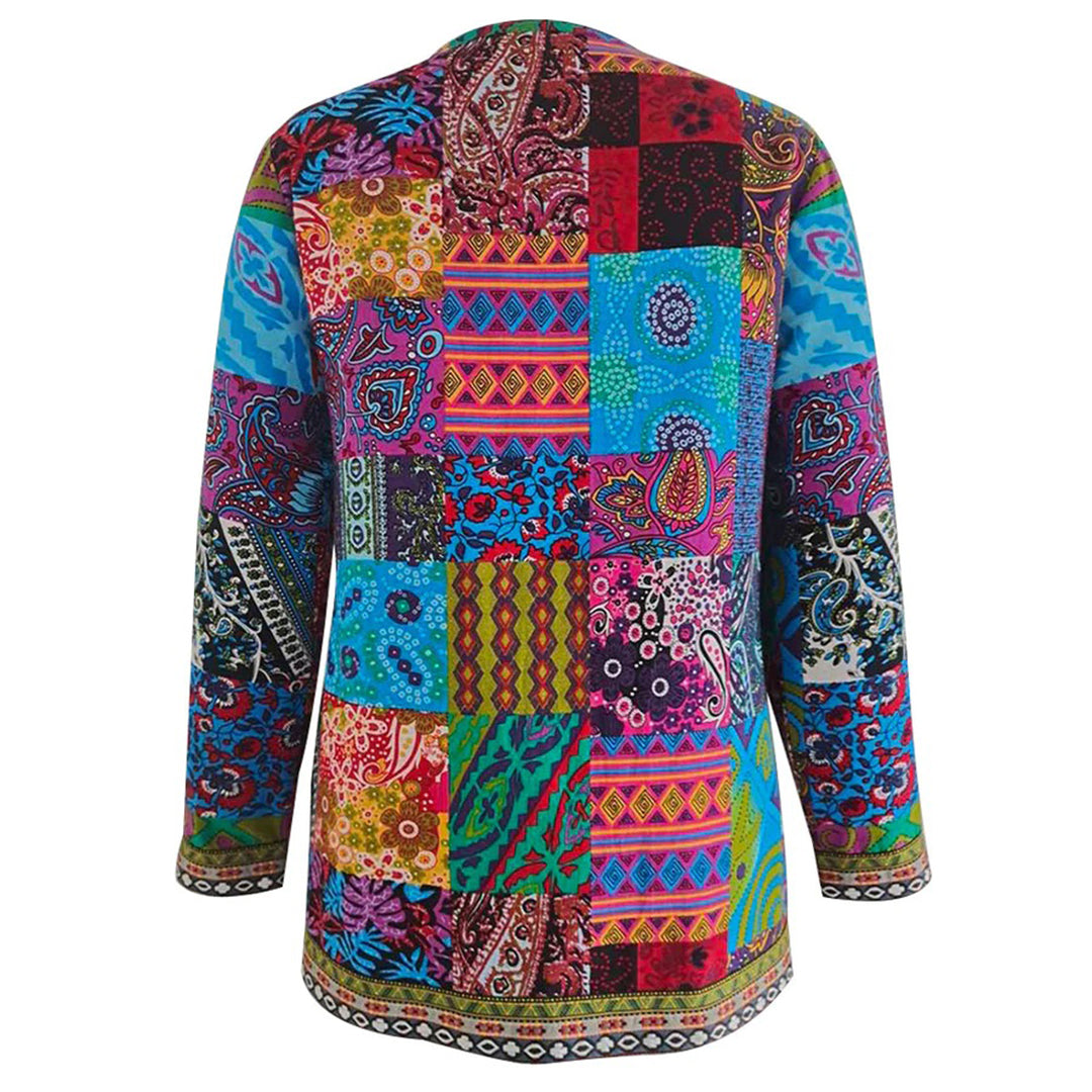 Kvinnojacka Bohemisk Öppen Front i Lapptäcksdesign Bomullsmix 6